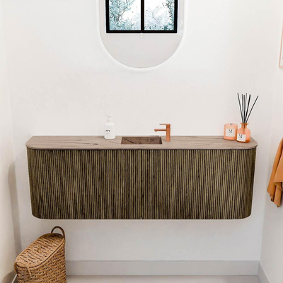 Mondiaz JOYA-DLUX 123.2cm toiletmeubel - ronding links en rechts kleur Dusk - Wastafel FAYE positie Midden 1 kraangat kleur Arena.