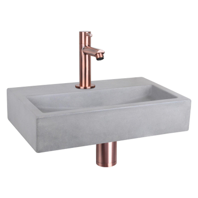 Differnz Flat fonteinset – 38x24x8 cm – beton grijs – rechte koperen kraan
