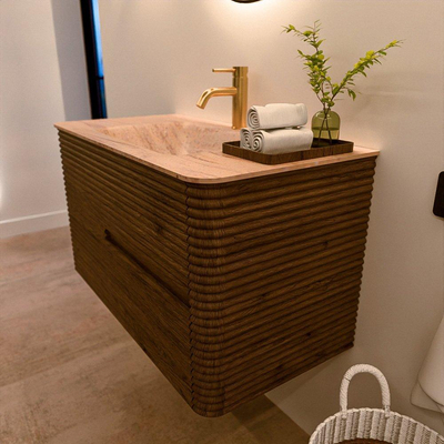 Mondiaz CIRO-DLUX Badkamermeubelset - 90x45x50cm - Solid surface wastafel Saba - 1 wasbak Midden - 1 kraangat - 2 lades - Dusk