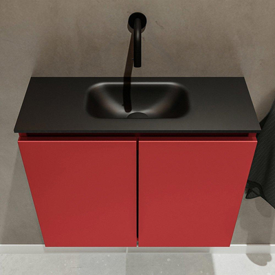 MONDIAZ TURE Toiletmeubel 60x23x50cm met 0 kraangaten 2 deuren fire mat Wastafel Eden midden Solid Surface Zwart