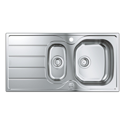 Grohe K200 Spoelbak - met afdruipgedeelte - 970x500mm - 1 bak 346x396x165mm - halve bak 180x340x130mm - omkeerbaar - roestvrij staal RealSteel