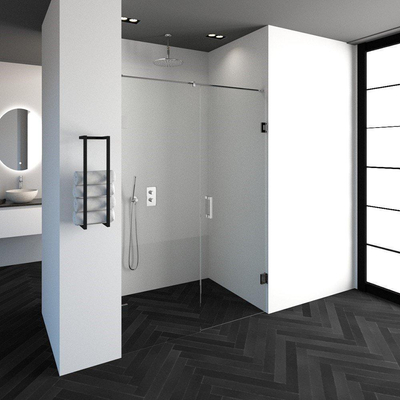 BRAUER Void nisdeur 2-delig helder glas 140x200 omkeerbaar met draaideur 70 aan muur incl. glascoating chroom