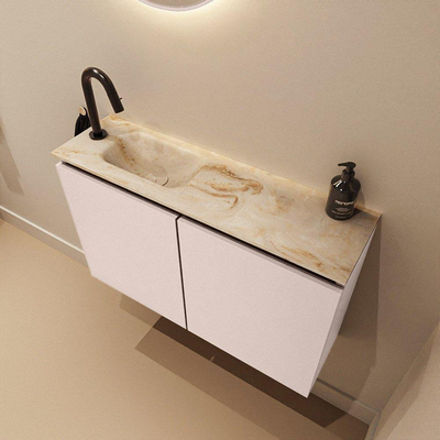 MONDIAZ TURE-DLUX meuble de toilettes 80 cm Rosee. EDEN lavabo Frappe position gauche. Avec 1 trou de robinet.