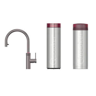 Quooker BE Flex Round Robinet d'eau bouillante - bec pivotant & extractible - PRO3 incl. réservoir Cube - Eau chaude / bouillante / pétillante / filtrée - gunmetal