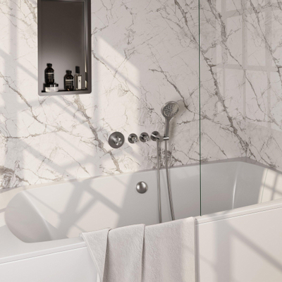 BRAUER Stripe Mitigeur thermostatique de bain - SET 02 - encastré - combinaison de remplissage de baignoire - douchette 3 positions - flexible de douche - coude mural - couleur inox brossé PVD