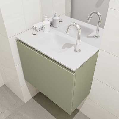 MONDIAZ OLAN Kit lave-mains - 60x30x40cm - 1 trou de robinet - 1 tiroir - armée mate - lavabo centré - Acrylique Blanc