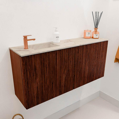 Mondiaz JOYA-DLUX 90cm toiletmeubel - kleur Ruby - Wastafel FAYE positie Links 1 kraangat kleur Frappe.