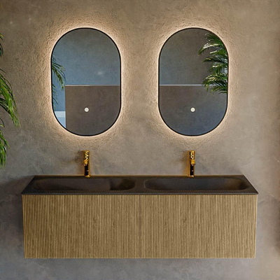 Mondiaz KURVE Badkamermeubelset - 140x46x40cm - 2 lade - wastafel solid surface - dubbel - 2 kraangaten - Dusk