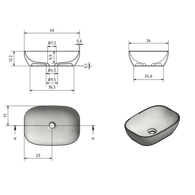 Terravito Eloro Vasque - à poser - 46x12.2x34cm - Solid surface - Ovale - Noir mat
