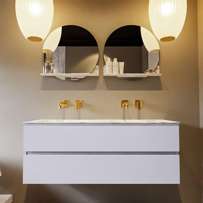 MONDIAZ VICA-DLUX Ensemble meuble de salle de bains - 130cm - meuble bas cale - 2 tiroirs - lavabo encastré cloud double - sans trous de robinetterie - version haute 60cm - glace