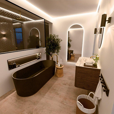 Mondiaz CIRO-DLUX Ensemble de meubles de salle de bains - 90x45x50cm - lavabo solid surface Glace - 1 vasque au milieu - sans trous de robinet - 2 tiroirs - Dusk