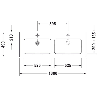 Duravit ME by Starck meubelwastafel dubbel 2 kraangaten met overloop 130x49cm mat wit