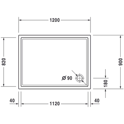 Duravit Starck Slimline Kunststof douchebak acryl rechthoekig - 120x90x5.5cm - zonder poten - wit