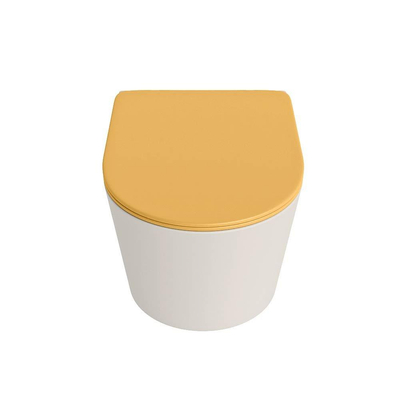 Mondiaz LAVIE WC suspendu – sans bride – 36 x 53 cm – avec abattant softclose – Linen (blanc cassé), abattant Ocher (jaune)
