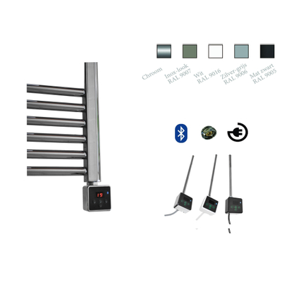 Sanicare Radiateur Design Électrique - 172x60 cm - 1127 Watt - bluetooth - thermostat chrome en bas à droite - noir