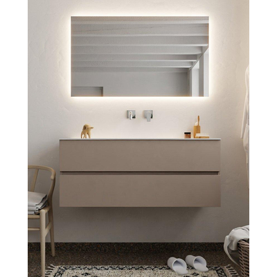 Mondiaz VICA ensemble de meuble de salle de bain - 120cm - meuble sous-vasque fumée - 2 tiroirs - lavabo lune milieu - sans trou de robinet XL version 60cm haut