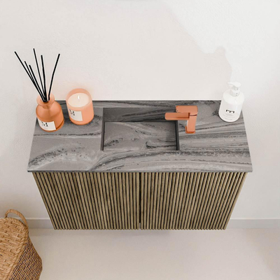 Mondiaz JOYA-DLUX Meuble de salle de bains 60cm - couleur Dusk - Vasque FAYE position Milieu 1 trou de robinet couleur Sombra.