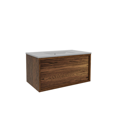 Saniclass Holz Framse Ensemble meuble de salle de bains - 80x45x40cm - 1 tiroir - 1 lavabo - sans trous de robinet - trop-plein - Walnut pure