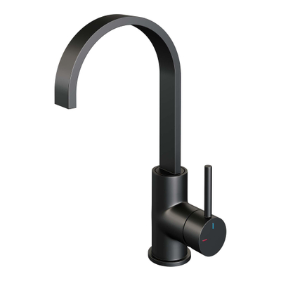 Brauer Black Edition wastafelkraan - model A - opbouw - hoog - platte uitloop - mat zwart