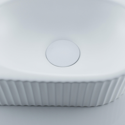 QeramiQ Fuente Ensemble de Lavabo - 40x21.5x12cm - gauche - strié - demi-rond - 1 trou de robinet - céramique - ensemble de robinet blanc mat - bouchon de vidange - siphon abaissé - blanc mat