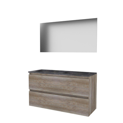 Basic-Line Ultimate 46 ensemble de meubles de salle de bain 120x46cm sans poignée 2 tiroirs pierre dure lavabo 2 trous de robinetterie miroir éclairage mfc scotch oak