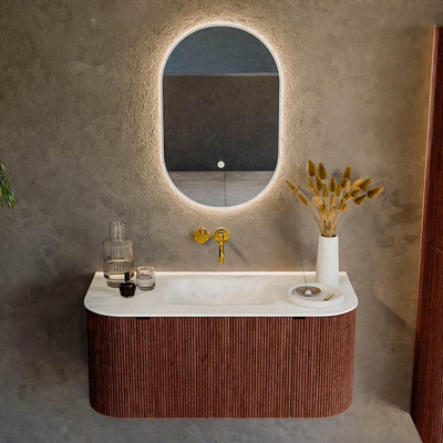 Mondiaz KURVE-DLUX Badkamermeubelset - 100x46x40cm - 1 lade - 2 deuren - wastafel solid surface - midden - zonder kraangat - Ruby