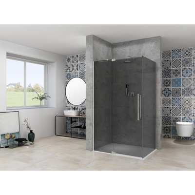 Van Rijn Products ST08 Vaste wand - 100x200cm - grijs rookglas - dikte 8mm - muurprofiel - RVS