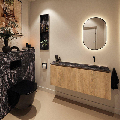 MONDIAZ TURE-DLUX meuble WC 120 cm Washed Oak. Lavabo EDEN Lava position à droite. Sans trou de robinet.