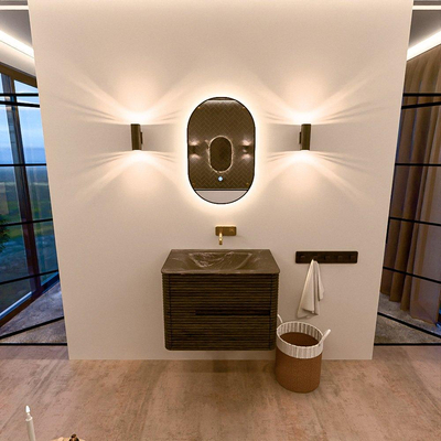 Mondiaz CIRO-DLUX Badkamermeubelset - 70x45x50cm - Solid surface wastafel Lava - 1 wasbak Midden - zonder kraangaten - 2 lades - Shadow