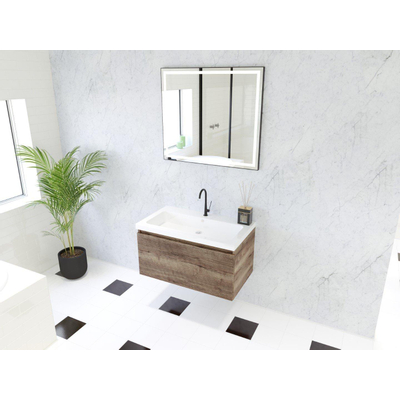 HR Matrix ensemble meuble de salle de bain 3d 80cm 1 tiroir sans poignée avec bandeau couleur charleston avec vasque djazz 1 trou pour robinet blanc