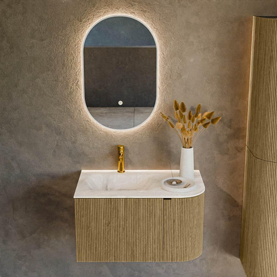 Mondiaz KURVE-DLUX Ensemble de meuble de salle de bains - 75x46x40cm - 1 tiroir - 1 porte - lavabo solid surface - gauche - 1 trou de robinet - Dusk