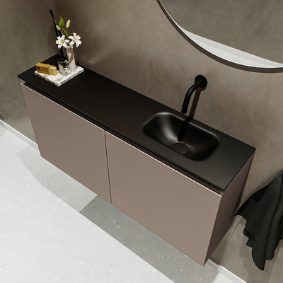 Mondiaz TURE Meuble lave-mains 100x23x50cm sans trous de robinet 2 portes Smoke mat Lavabo Eden Droite Solid Surface Noir