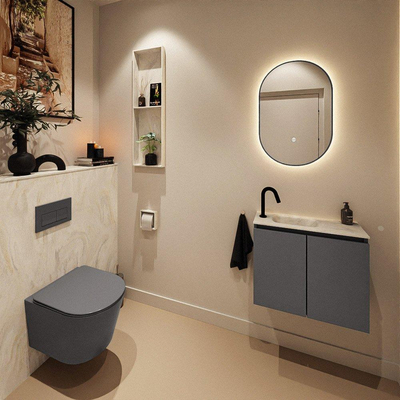 MONDIAZ TURE-DLUX Meuble toilette - 60cm - Dark Grey - EDEN - vasque Ostra - position gauche - 1 trou de robinet