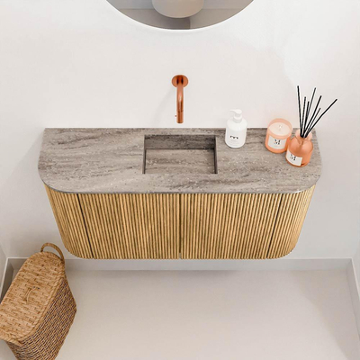 Mondiaz JOYA-DLUX 83.2cm toiletmeubel - ronding links en rechts kleur Oak - Wastafel FAYE positie Midden Zonder kraangat kleur Oza.