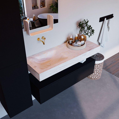 Mondiaz ALAN-DLUX Ensemble de meuble - 120cm - meuble Urban mat - 1 tiroir - Lavabo Cloud Ostra suspendu - vasque Gauche - 0 trous de robinet