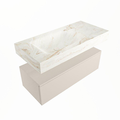Mondiaz ALAN-DLUX Ensemble de meuble - 100cm - meuble Linen mat - 1 tiroir - Lavabo Cloud Frappe suspendu - vasque Gauche - 0 trous de robinet