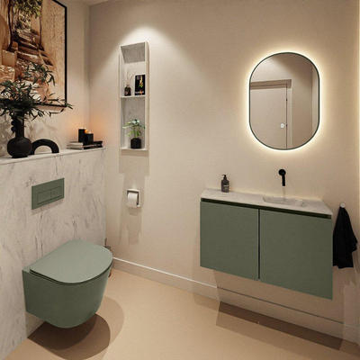 MONDIAZ TURE-DLUX Meuble WC 80 cm Army. Lavabo EDEN Opalo position droite. Sans trou de robinet.