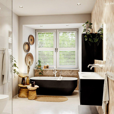 MONDIAZ VICA meuble sous lavabo 120cm Urban 2 tiroirs. Lavabo MOON double sans trou de robinet, couleur Talc.