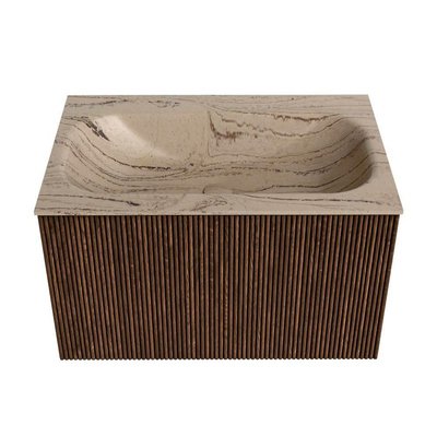 MONDIAZ KURVE-DLUX Meuble de salle de bains 70 cm couleur Walnut avec 1 tiroir et 0 porte. Lavabo BIG SMALL Central sans trou de robinet Arena.