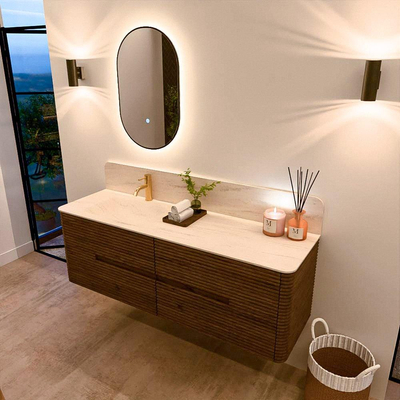 Mondiaz CIRO-DLUX Meuble de salle de bains - 150x45x50cm - Plan vasque solid surface Meli - 1 vasque à gauche - 1 trou de robinet - 4 tiroirs - Dusk