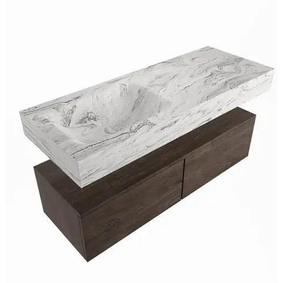 Mondiaz ALAN-DLUX Badkamermeubelset - 100x46cm - 2 lade - vrijhangende wastafel - 1 kraangat - 2 links - Dark brown (eiken donker)