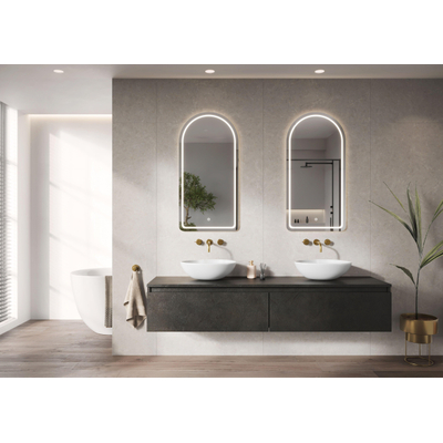 H&R Badmeubelen Arc miroir – arrondi en haut – 50 x 100 cm – Éclairage LED – chauffage de miroir, à intensité variable – Argent