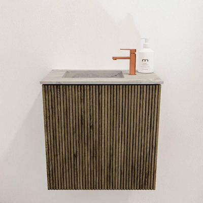 Mondiaz JOYA-DLUX 40cm toiletmeubel - kleur Dusk - Wastafel FAYE positie Links 1 kraangat kleur Glace.