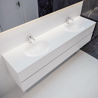 MONDIAZ VICA Ensemble de meuble salle de bain - 200cm - 4 tiroirs - lavabo Moon double - 2 trous de robinet - solid surface talc