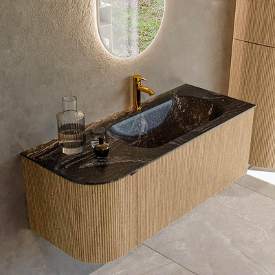 MONDIAZ KURVE-DLUX Meuble de salle de bains 115 cm avec module 25 L couleur Chêne avec 1 tiroir et 1 porte. Lavabo BIG SMALL droit 1 trou de robinet couleur Lava.