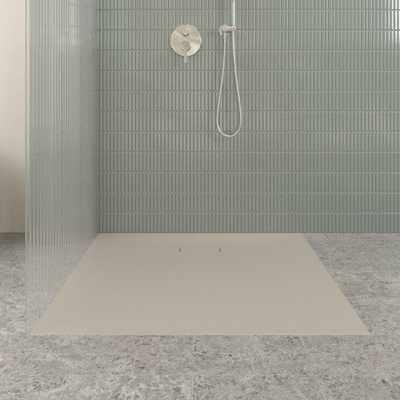 Villeroy & Boch Ecora douchebak - 100x100x3.5cm - afvoer korte zijde - almond (beige)