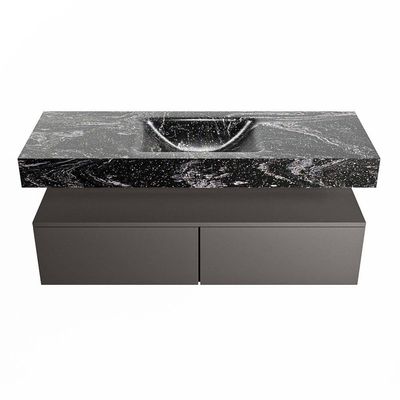 Mondiaz ALAN-DLUX Ensemble de meuble - 130cm - meuble Dark grey mat - 2 tiroirs - Lavabo Cloud Lava suspendu - vasque Centre - 1 trou de robinet