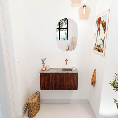 Mondiaz JOYA-DLUX 80cm toiletmeubel - kleur Ruby - Wastafel FAYE positie Rechts Zonder kraangat kleur Oza.