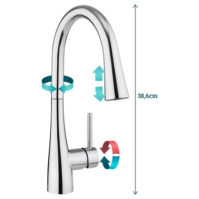 Crosswater Cook Keukenkraan enkele bediening - met flexibele uitloop - met handdouche - met verdekte bediening - hoogglans chroom