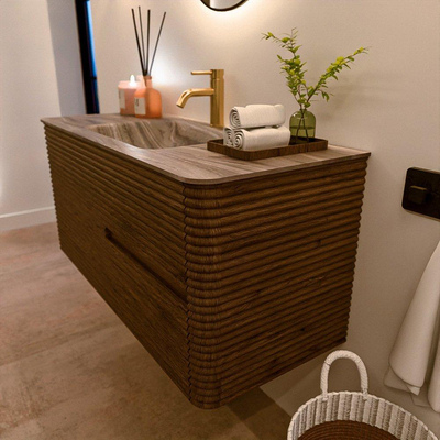 Mondiaz CIRO-DLUX Badkamermeubelset - 110x45x50cm - Solid surface wastafel Sombra - 1 wasbak Midden - 1 kraangat - 2 lades - Dusk